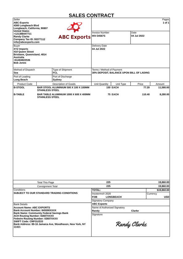 Sales contract template